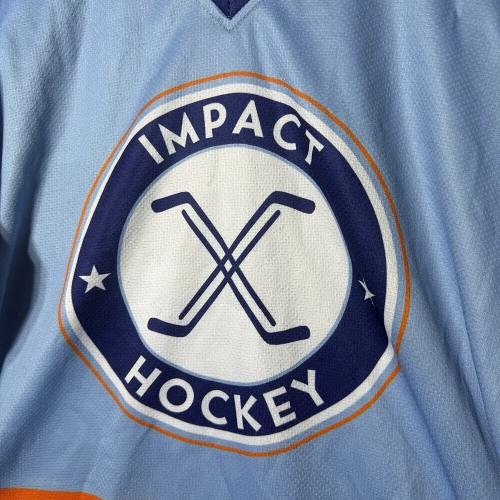 Impact Hockey Mens Small Jersey Carlson‎ 72 Blue Orange V Neck Hockey Shirt